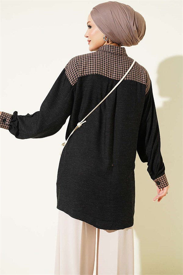 Trimmed Plaid Shirt, Mink