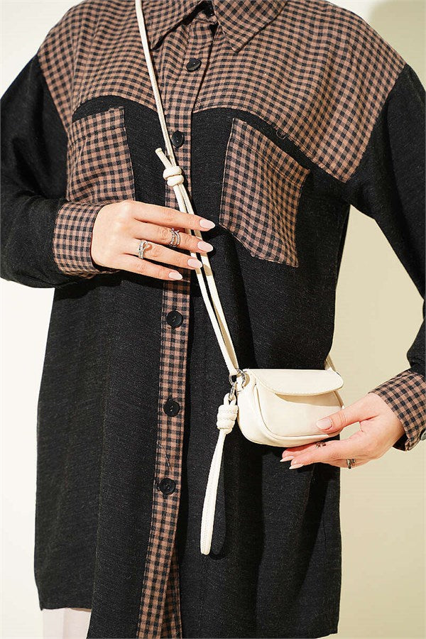 Trimmed Plaid Shirt, Mink