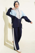 Trimmed Zippered Basic 2 Piece Set, Navy Blue