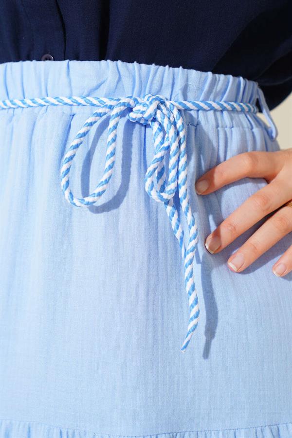 Garnished Rope Belted Skirt Blue