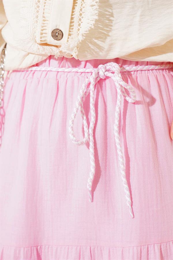 Garnished Rope Belted Skirt Pink