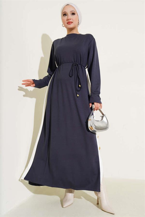Loysha Dress with Garnished Rope Belt, Smoke