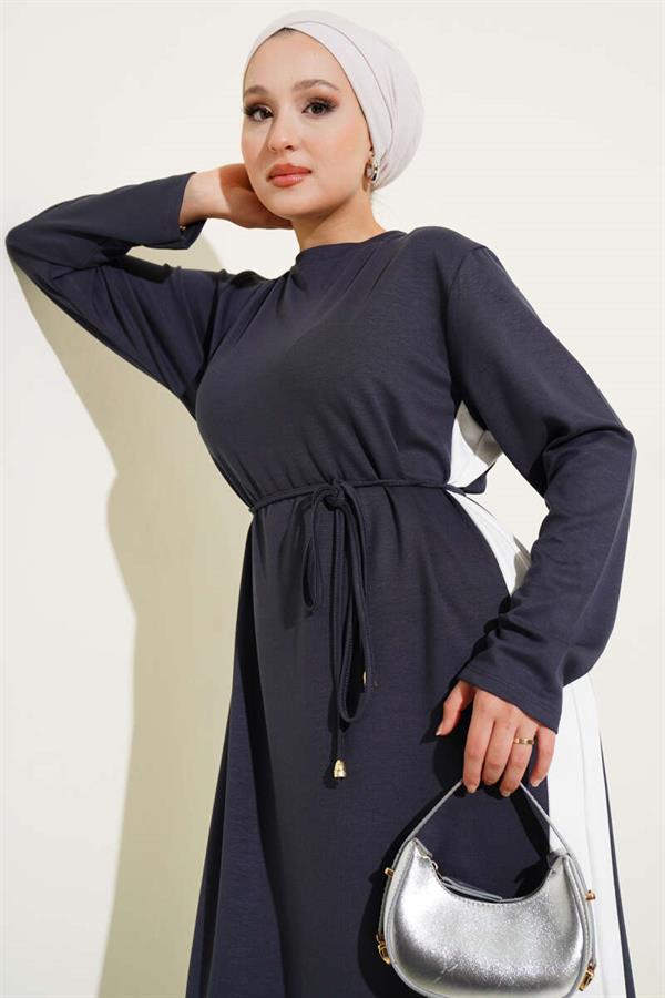 Loysha Dress with Garnished Rope Belt, Smoke