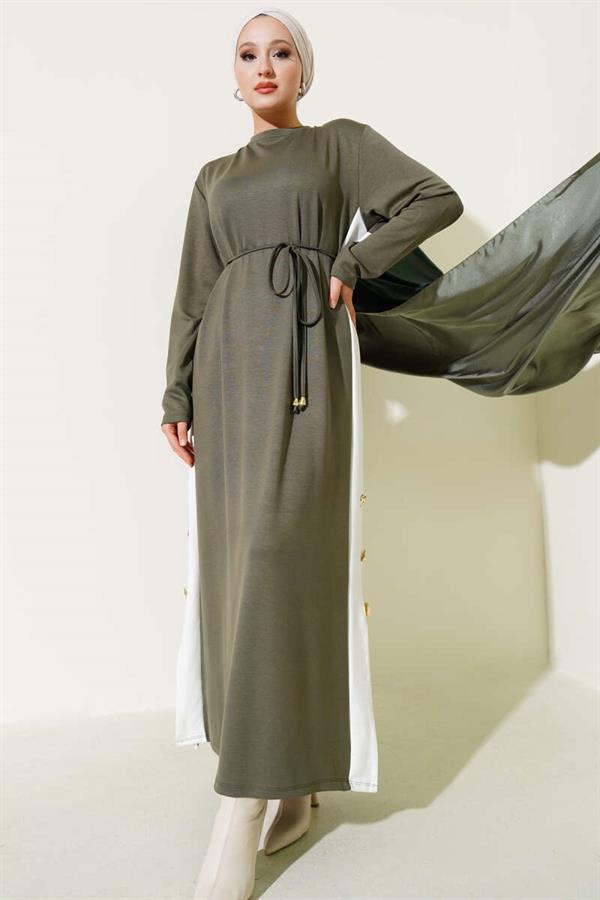 Garnished Rope Belted Loysha Dress Khaki