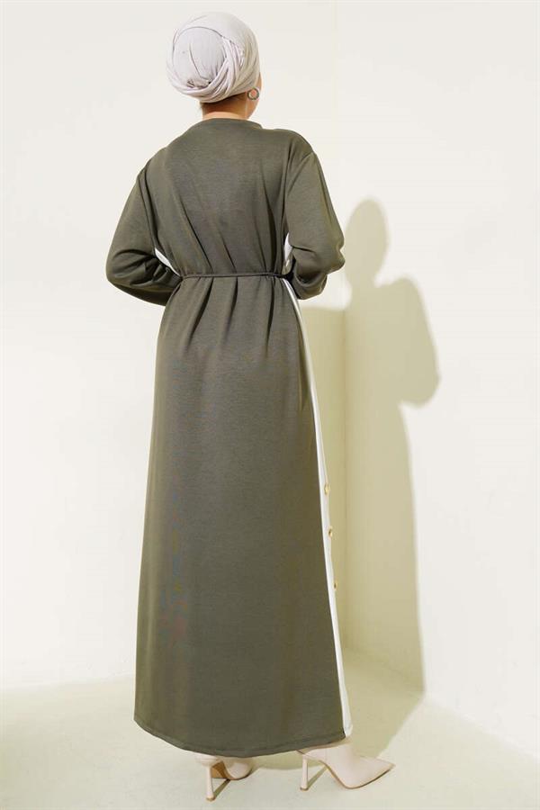 Garnished Rope Belted Loysha Dress Khaki