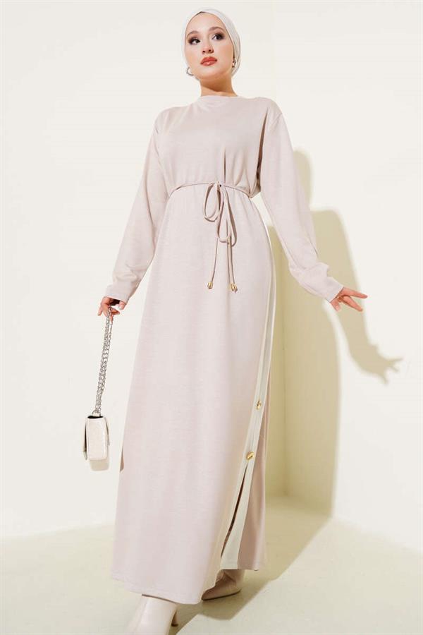 Garnished Rope Belted Loysha Dress Stone