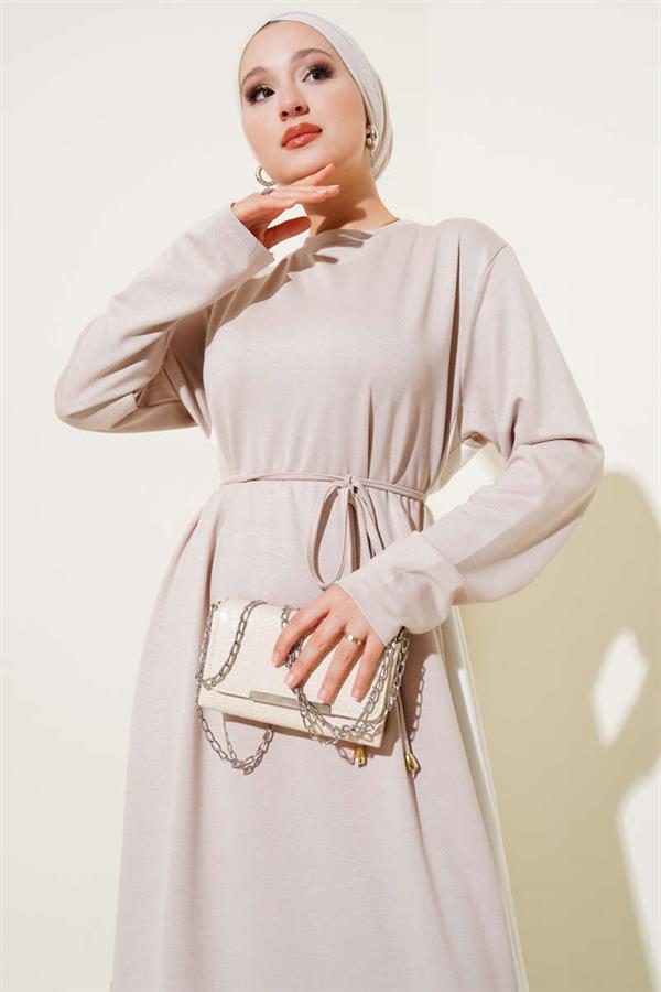 Garnished Rope Belted Loysha Dress Stone