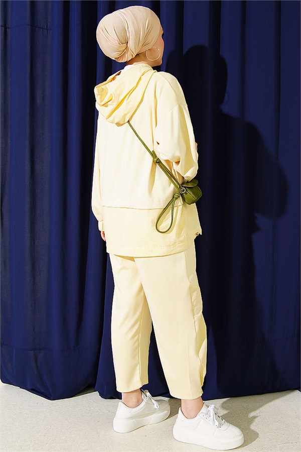 Trimmed Hooded Trousers 2 Piece Set, Yellow