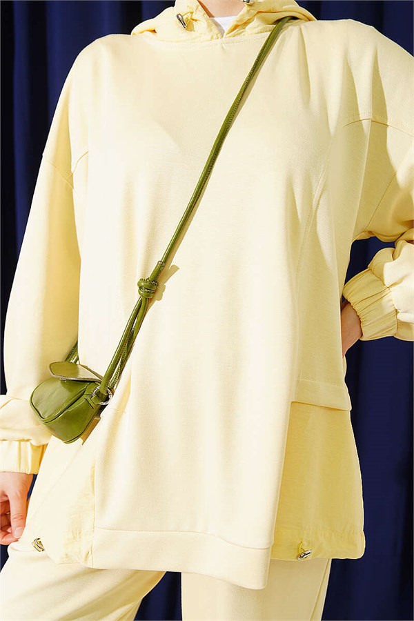 Trimmed Hooded Trousers 2 Piece Set, Yellow