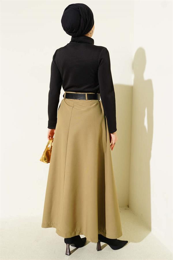 Garnished Belt Detailed Dress in Orange