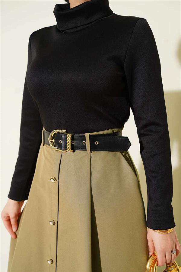 Garnished Belt Detailed Dress in Orange