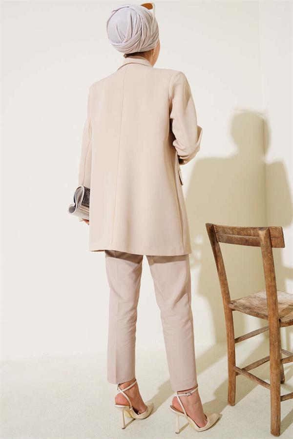 Garnished Double Breasted Beige Jacket