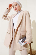 Garnished Double Breasted Beige Jacket