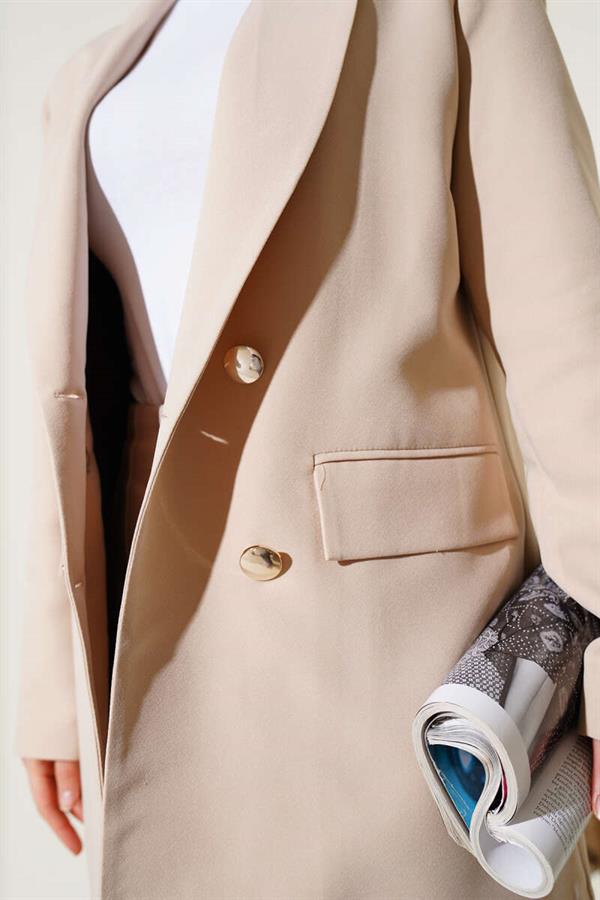 Garnished Double Breasted Beige Jacket