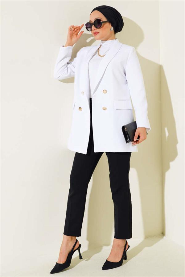 Garnished Double Breasted White Jacket