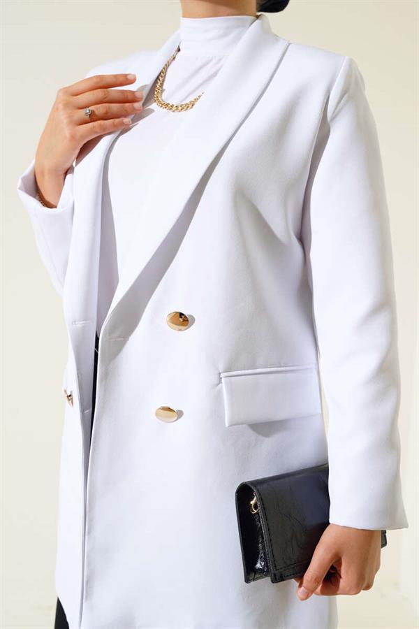 Garnished Double Breasted White Jacket
