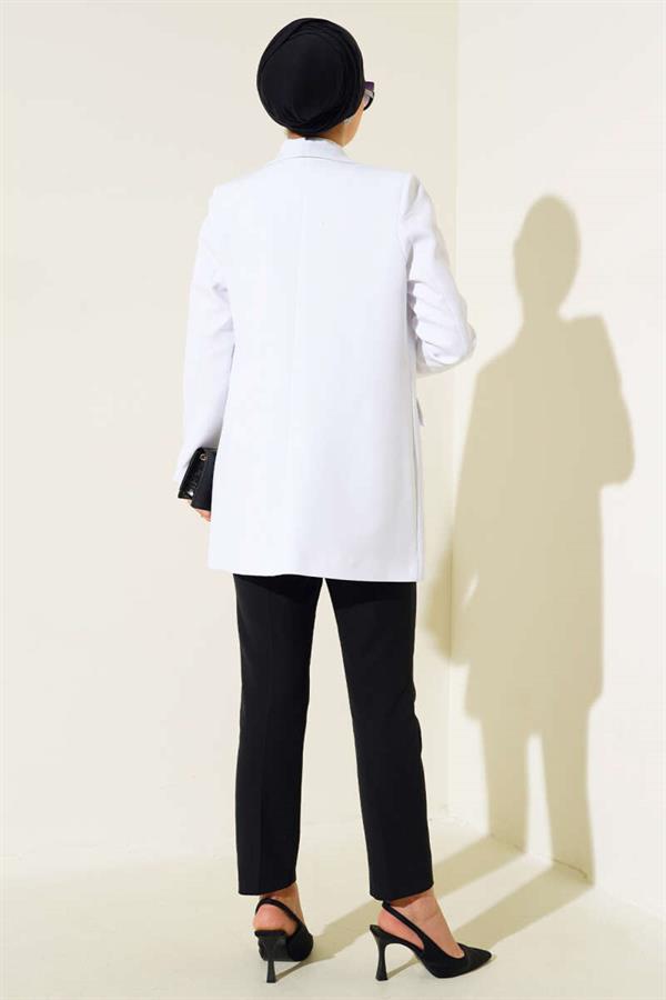 Garnished Double Breasted White Jacket