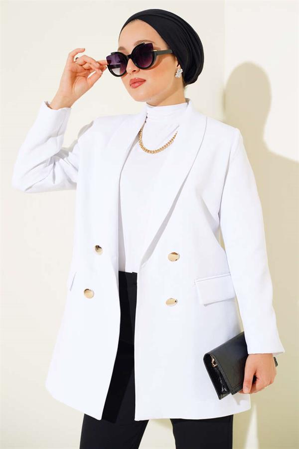 Garnished Double Breasted White Jacket