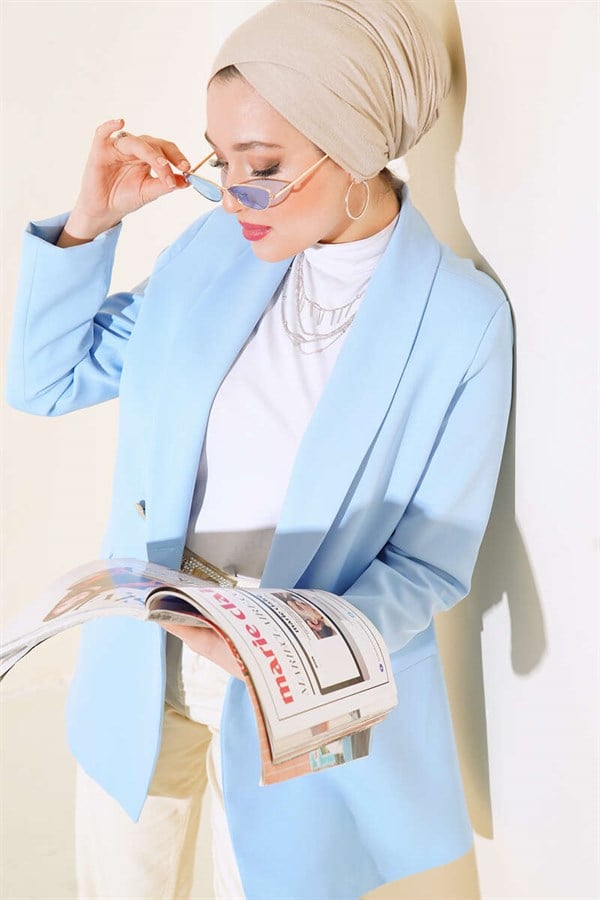 Trimmed Double-Breasted Jacket Ice Blue