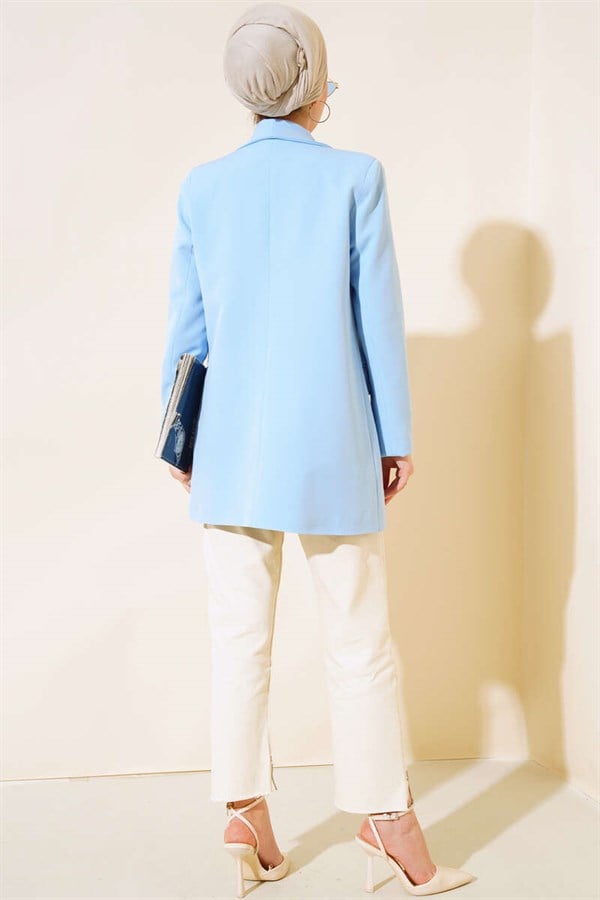 Trimmed Double-Breasted Jacket Ice Blue