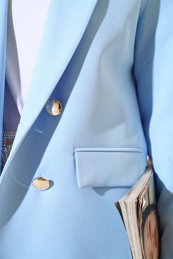 Trimmed Double-Breasted Jacket Ice Blue