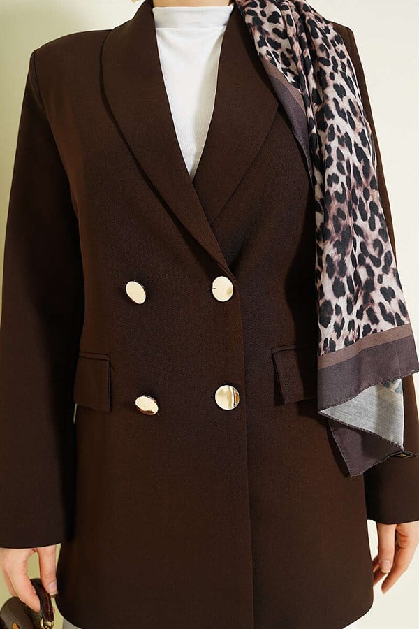 Trimmed Double-Breasted Coffee Jacket