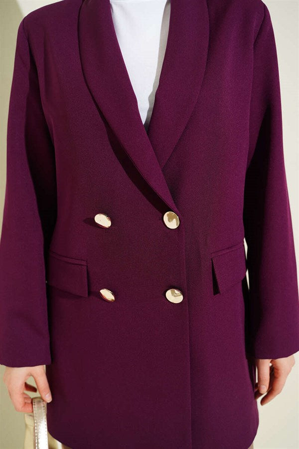 Trimmed Double-Breasted Purple Jacket