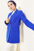 Trimmed Double-Breasted Navy Blue Jacket