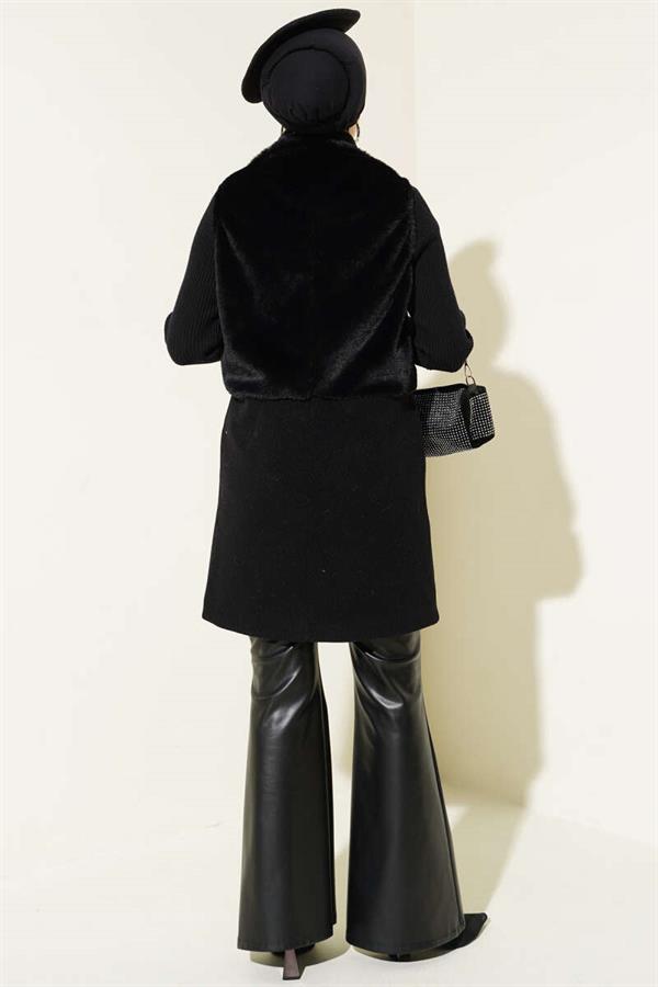 Garnished Plush Cashmere Vest Black