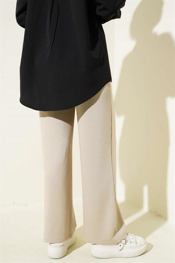 Wide Waist Elasticated Pullover Trousers Beige