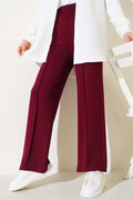 Wide Waist Elasticated Pullover Trousers Claret Red