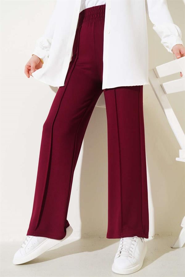 Wide Waist Elasticated Pullover Trousers Claret Red