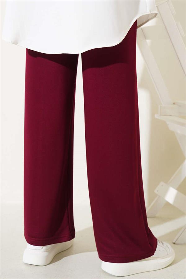 Wide Waist Elasticated Pullover Trousers Claret Red