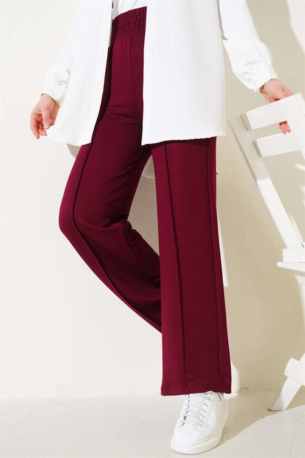 Wide Waist Elasticated Pullover Trousers Claret Red