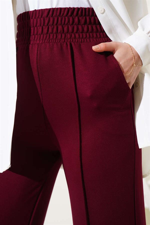 Wide Waist Elasticated Pullover Trousers Claret Red