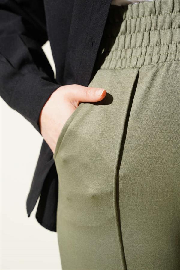 Wide Waist Elasticated Pullover Trousers Khaki