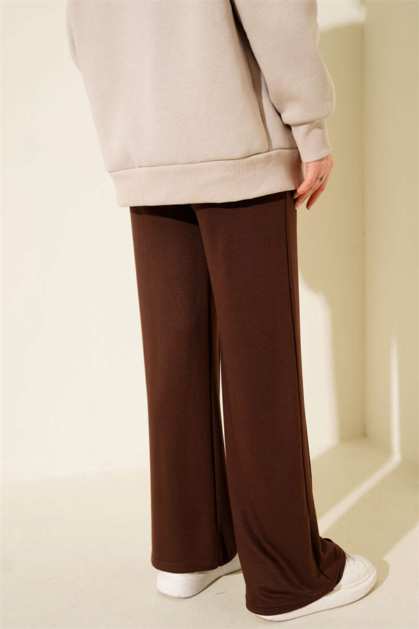Wide Waist Elasticated Trimmed Trousers, Brown