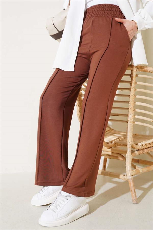 Wide Waist Elasticated Pullover Trousers Chestnut