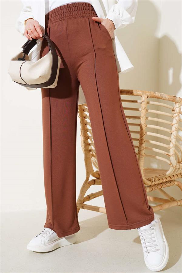 Wide Waist Elasticated Pullover Trousers Chestnut