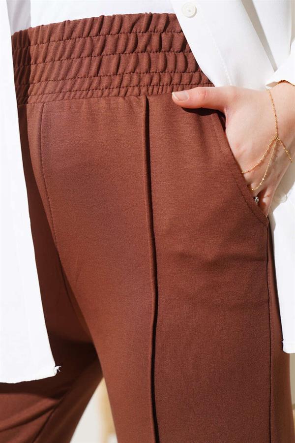 Wide Waist Elasticated Pullover Trousers Chestnut