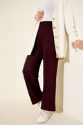 Wide Waist Elasticated Trimmed Trousers, Plum