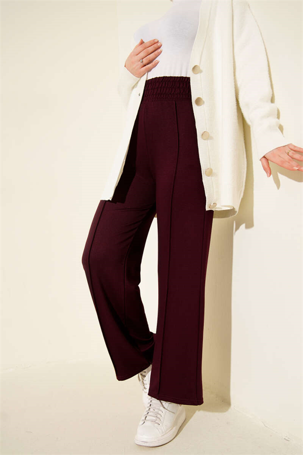 Wide Waist Elasticated Trimmed Trousers, Plum