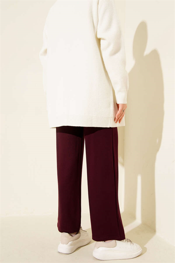 Wide Waist Elasticated Trimmed Trousers, Plum