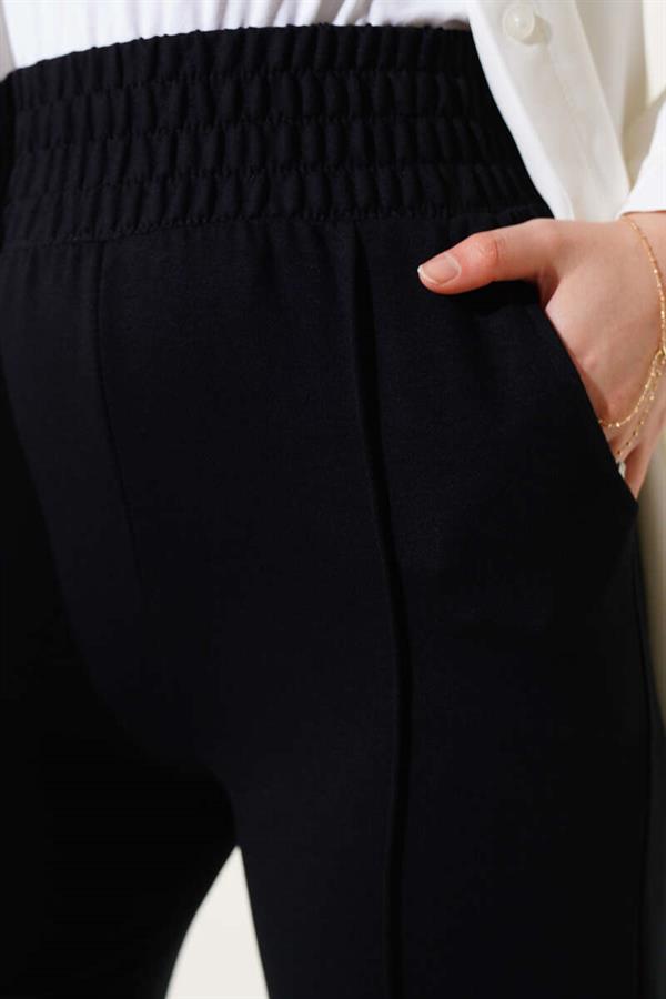 Wide Waist Elasticated Pullover Trousers Black
