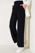 Wide Waist Elasticated Pullover Trousers Black