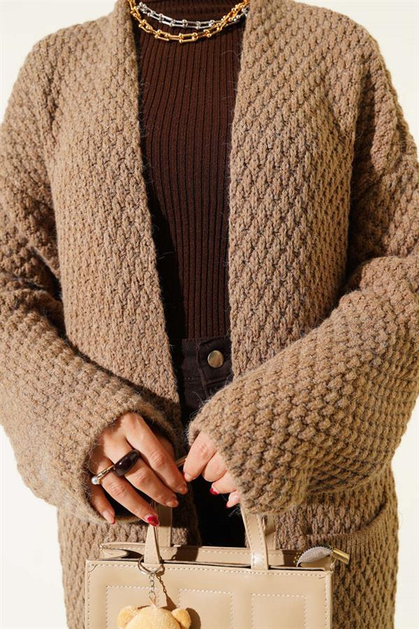 Long Knitted Mink Cardigan with Large Pockets