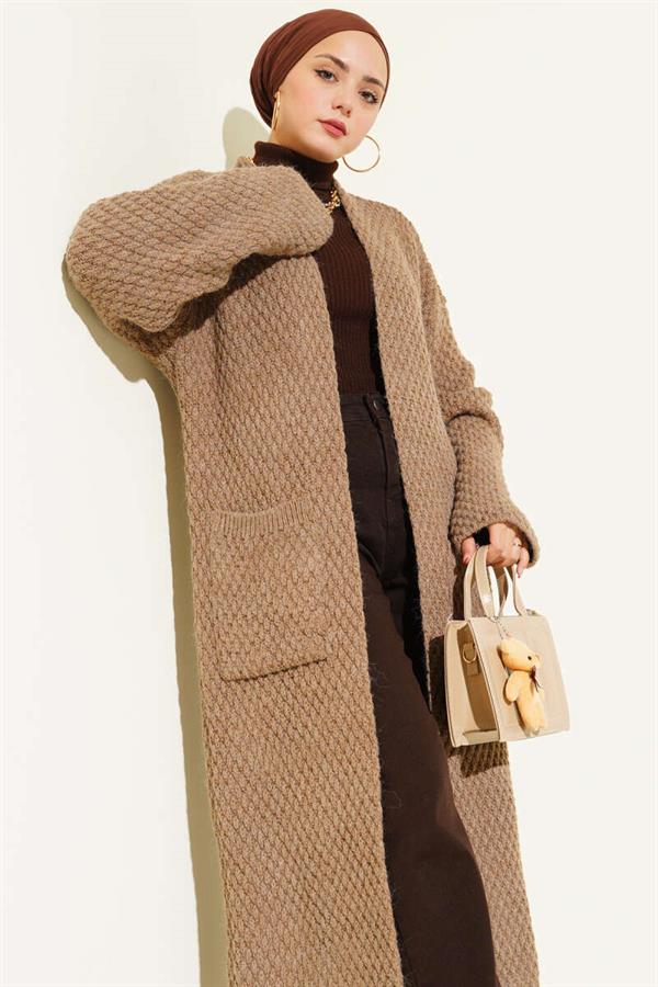Long Knitted Mink Cardigan with Large Pockets