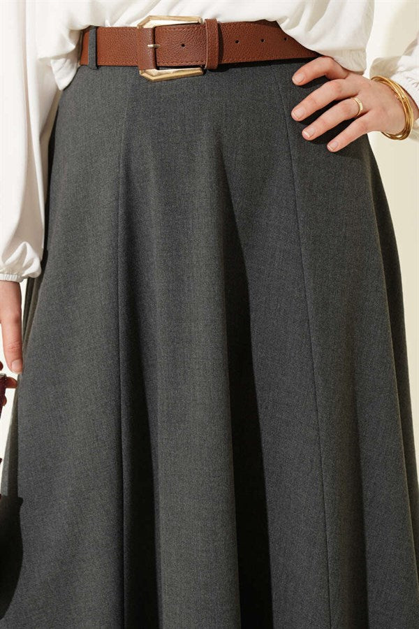 Wide Belted Waist Zipper Skirt, Smoke Grey