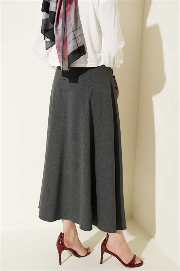 Wide Belted Waist Zipper Skirt, Smoke Grey