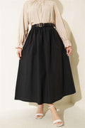 Wide Belted Poplin Skirt Black